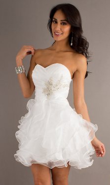 Hottest Strapless White Beaded Ruffles Short Party Dress